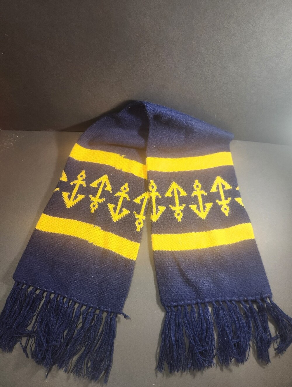 Kid's Navy and Yellow Anchor Knit 39" Scarf